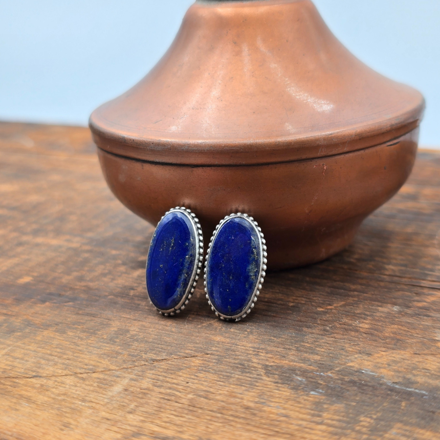 Oval Lapis and Raindrop Earrings