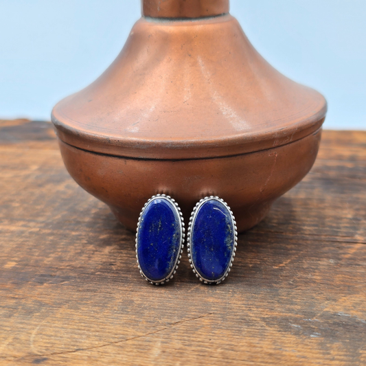 Oval Lapis and Raindrop Earrings