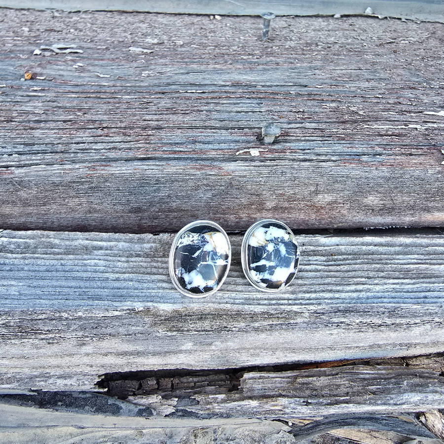 White Buffalo Oval Earrings