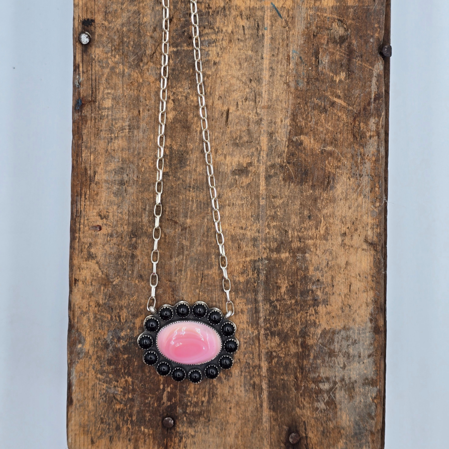 Pink Conch and Black Onyx Necklace