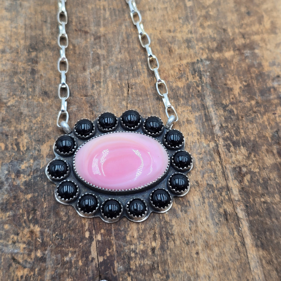 Pink Conch and Black Onyx Necklace