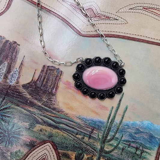 Pink Conch and Black Onyx Necklace