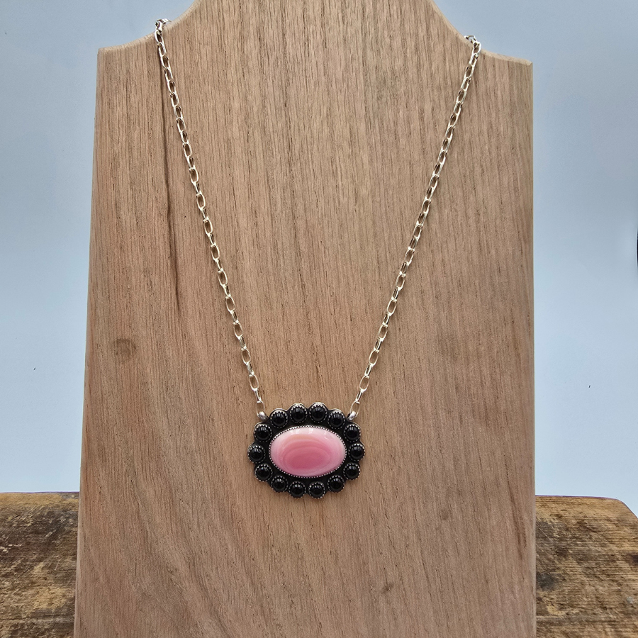 Pink Conch and Black Onyx Necklace
