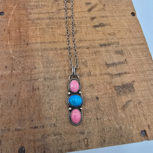 Pink Conch and Kingman Necklace