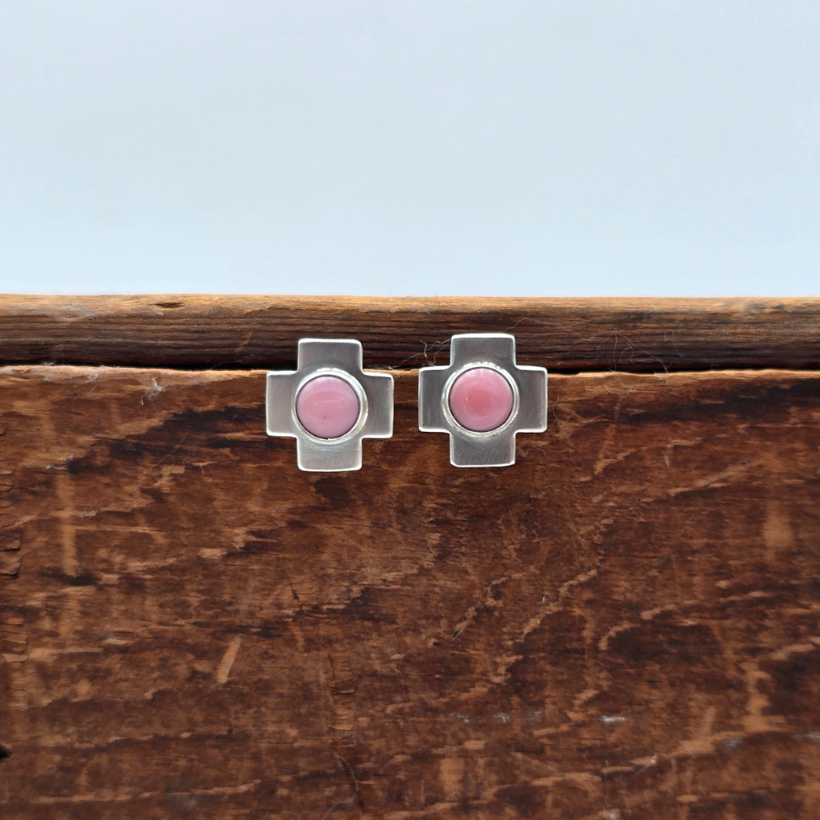 Pink Conch and Cross Studs
