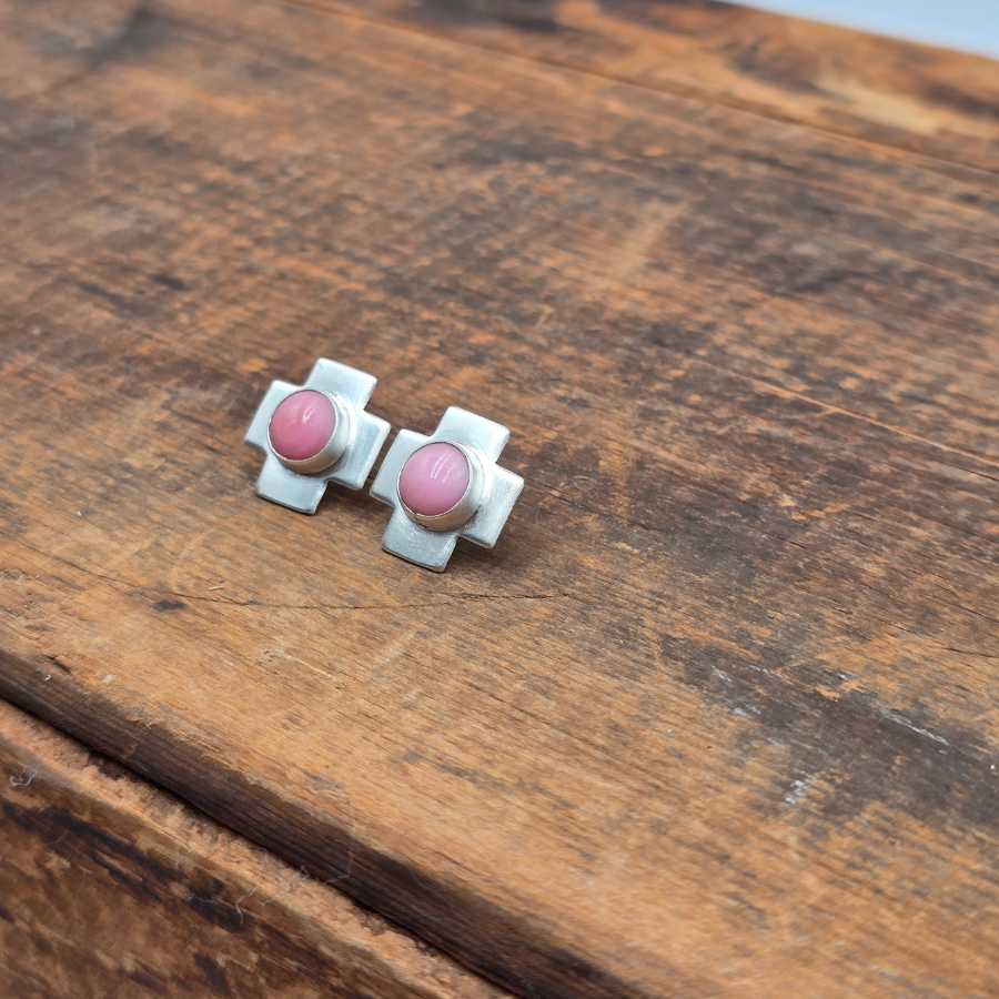 Pink Conch and Cross Studs
