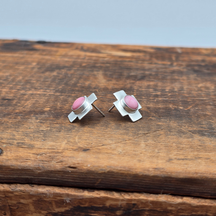 Pink Conch and Cross Studs