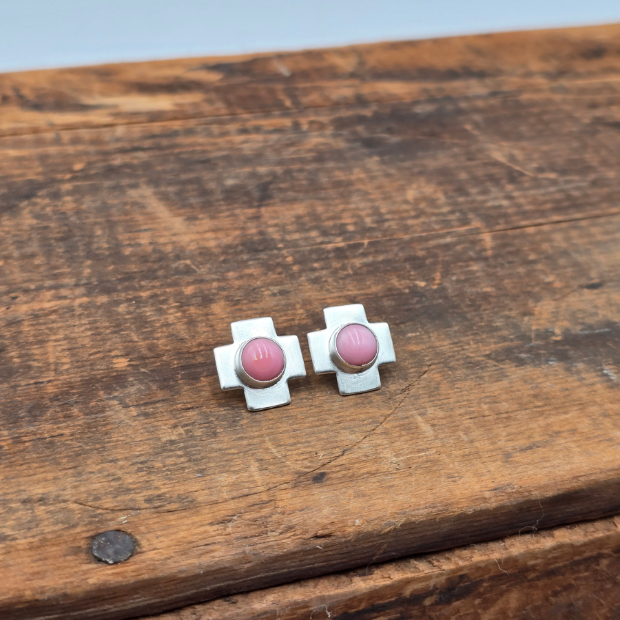 Pink Conch and Cross Studs