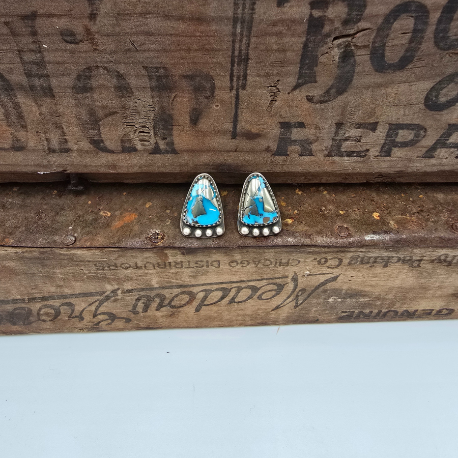Pyrite Persian Blue Turquoise and Dots Studs