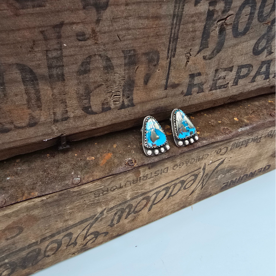 Pyrite Persian Blue Turquoise and Dots Studs