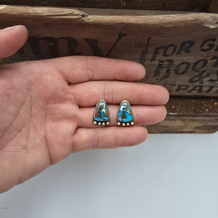 Pyrite Persian Blue Turquoise and Dots Studs