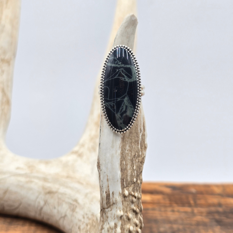 Spiderweb Obsidian Ring