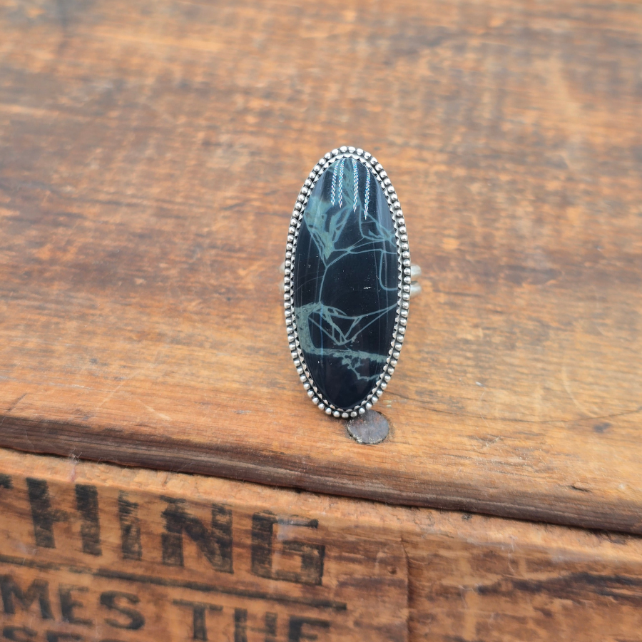 Spiderweb Obsidian Ring