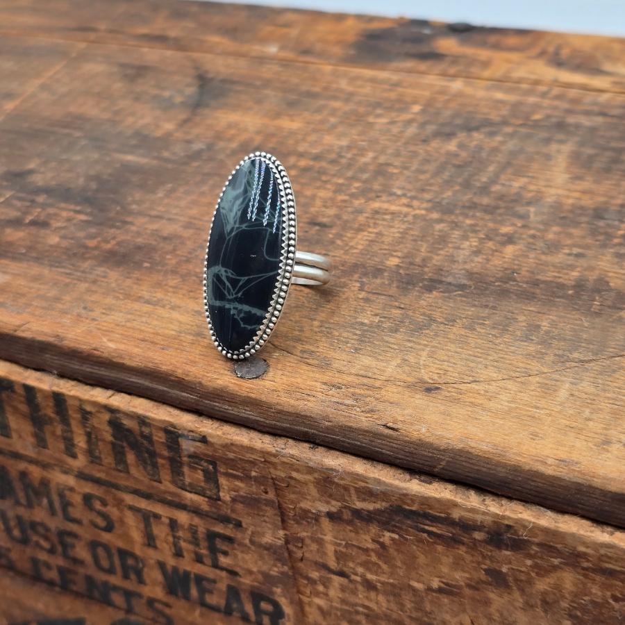 Spiderweb Obsidian Ring