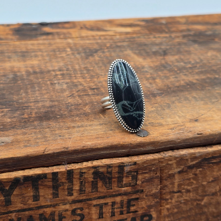 Spiderweb Obsidian Ring