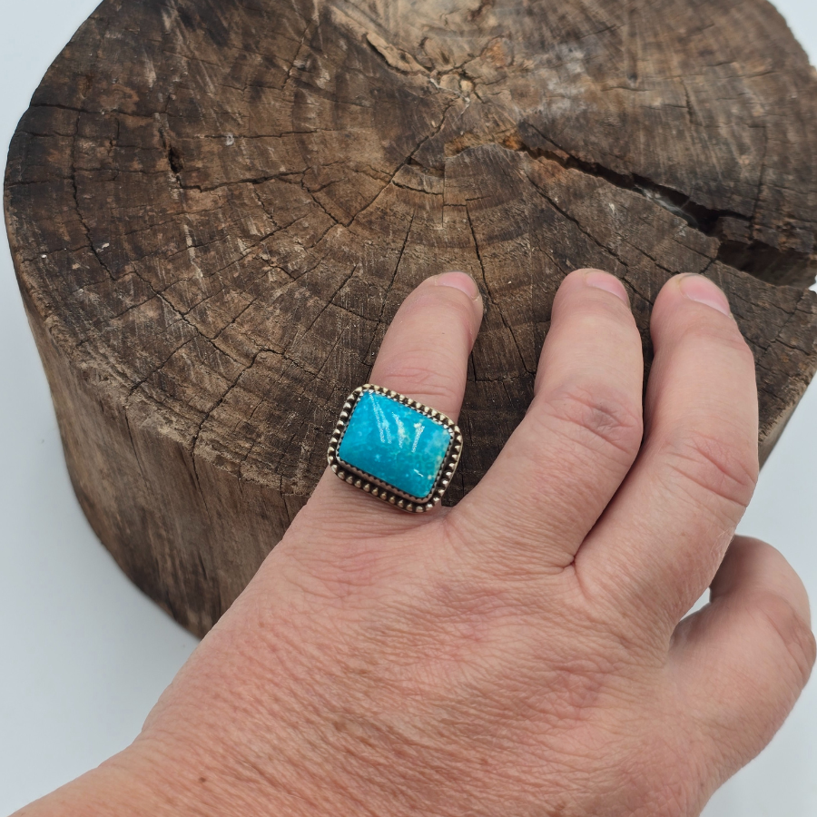 Square Kingman Turquoise Ring