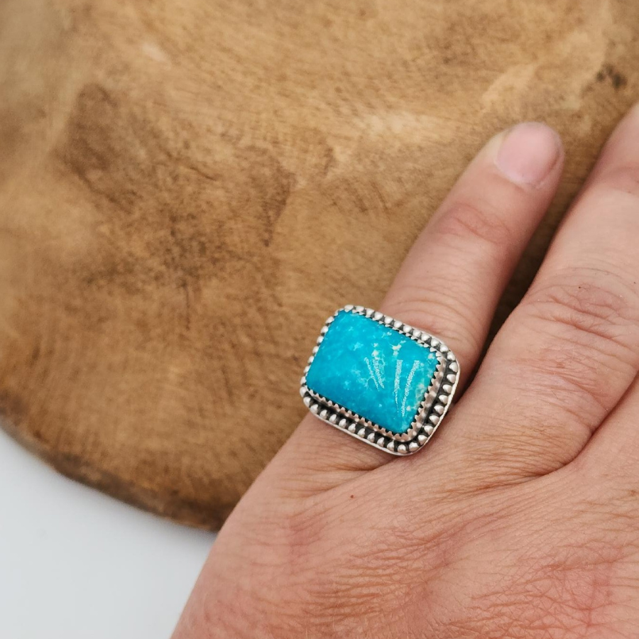 Square Kingman Turquoise Ring
