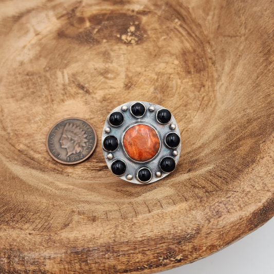 Apple Coral and Onyx Ring