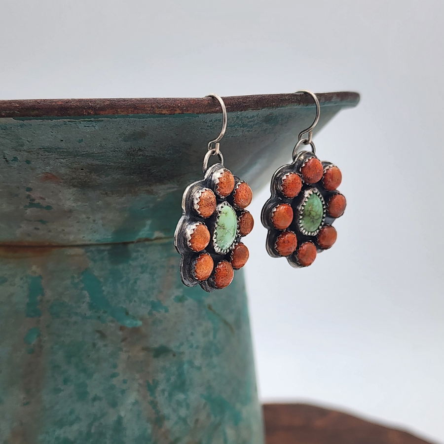 Sonoran Turquoise and Apple Coral Earrings