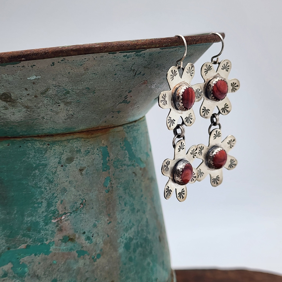 Spiny Oyster and Flower Earrings