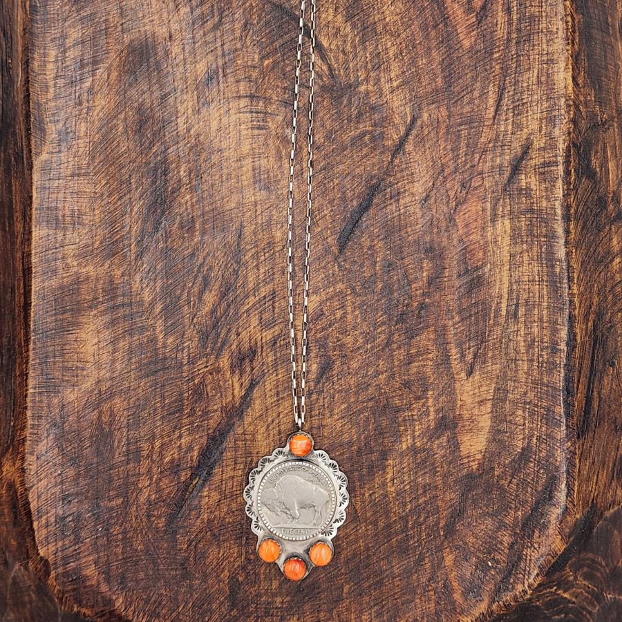 Spiny Oyster and Buffalo Nickel Necklace