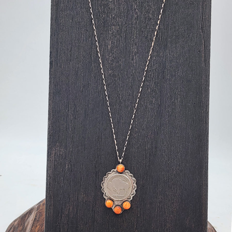 Spiny Oyster and Buffalo Nickel Necklace