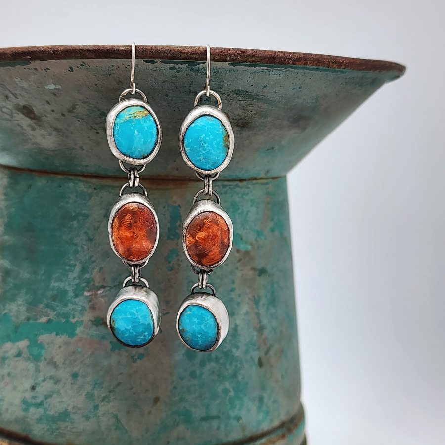 Apple Coral and Kingman Turquoise Earrings