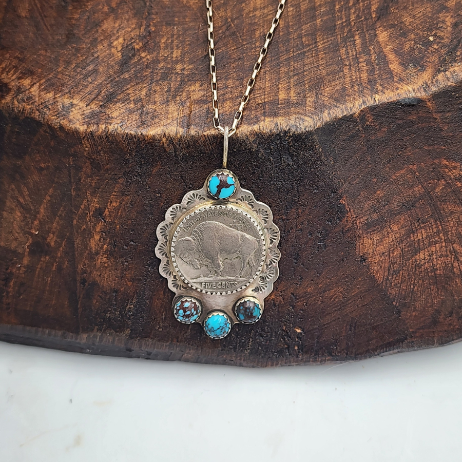 Egyptian Turquoise and Buffalo Nickel Necklace