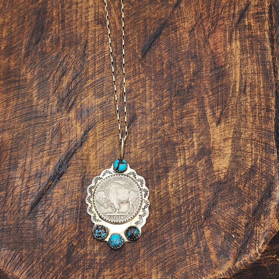Egyptian Turquoise and Buffalo Nickel Necklace