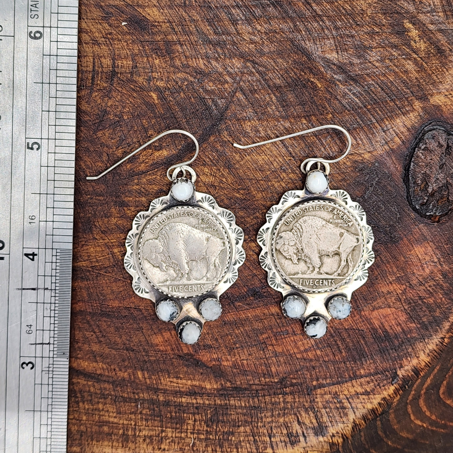 Buffalo Nickel and White Buffalo Earrings