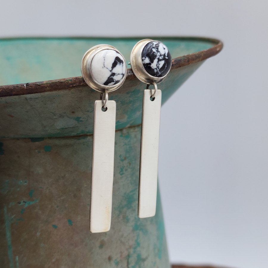 White Buffalo Dangle Stud Earrings