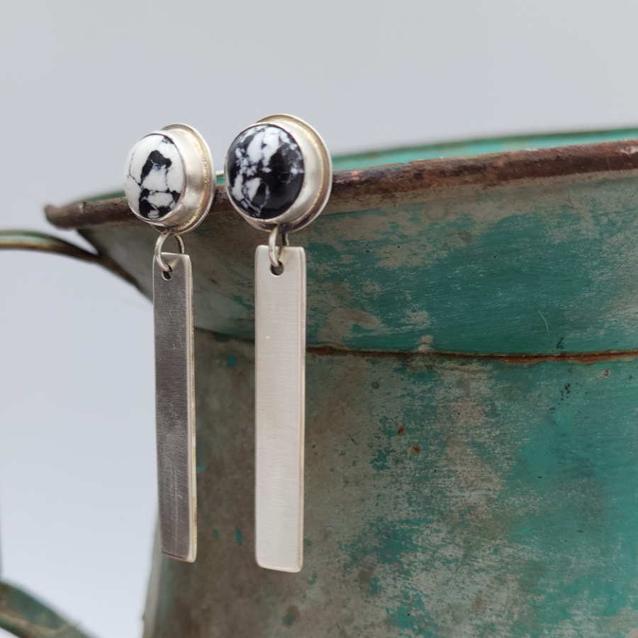 White Buffalo Dangle Stud Earrings