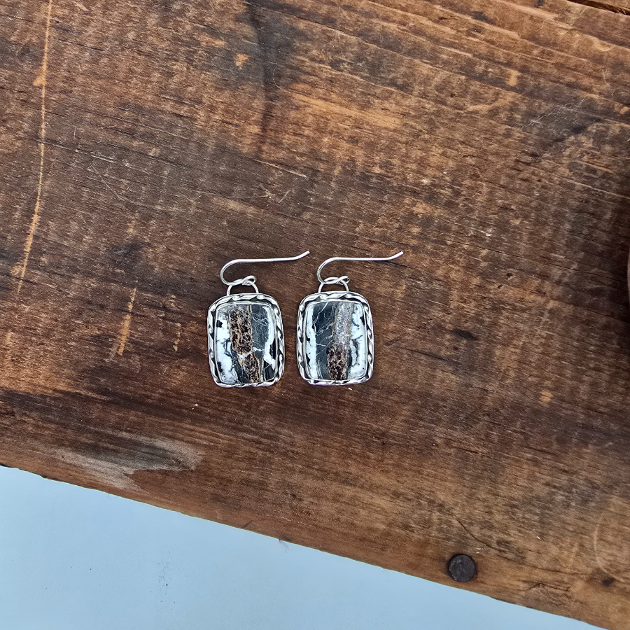 White Buffalo Square Dangle Earrings