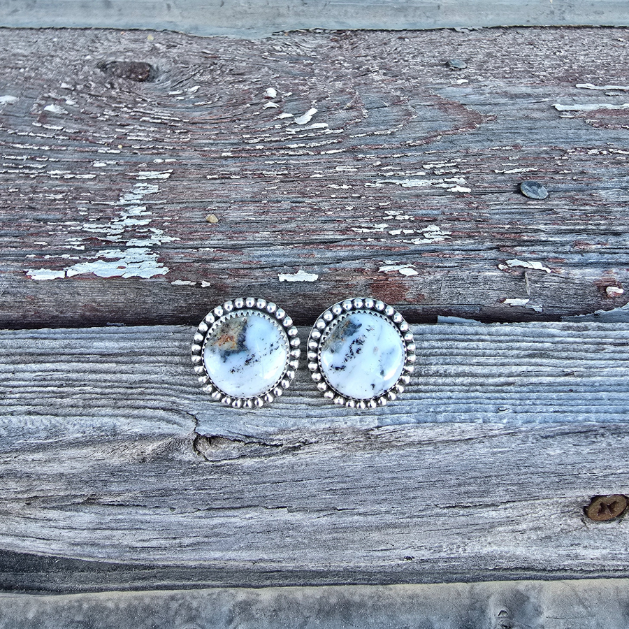 White Buffalo Round Earrings