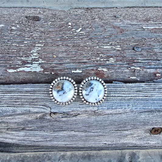 White Buffalo Round Earrings