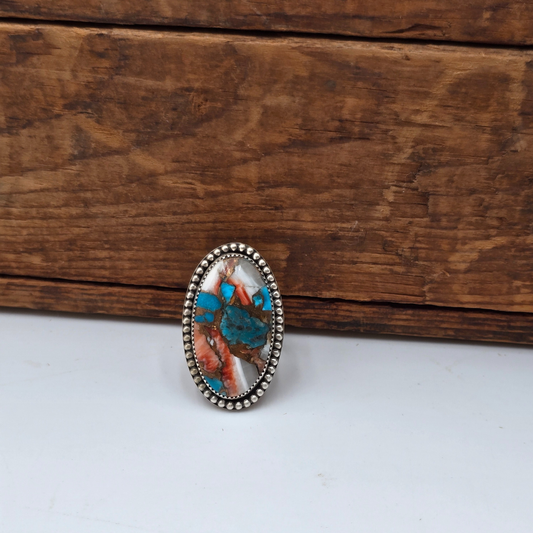Orange Spiny Oyster and Turquoise Composite Ring