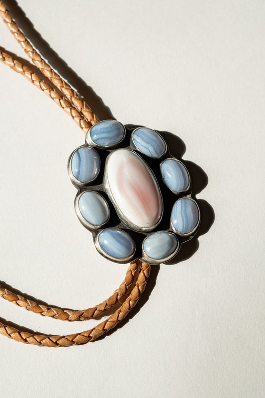 Blue Lace Agate and Pink Conch Bolo