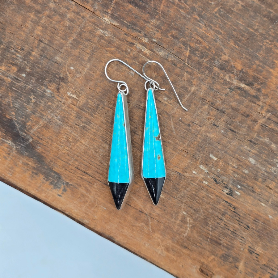 Sonoran Turquoise and Jet Inlay Earrings
