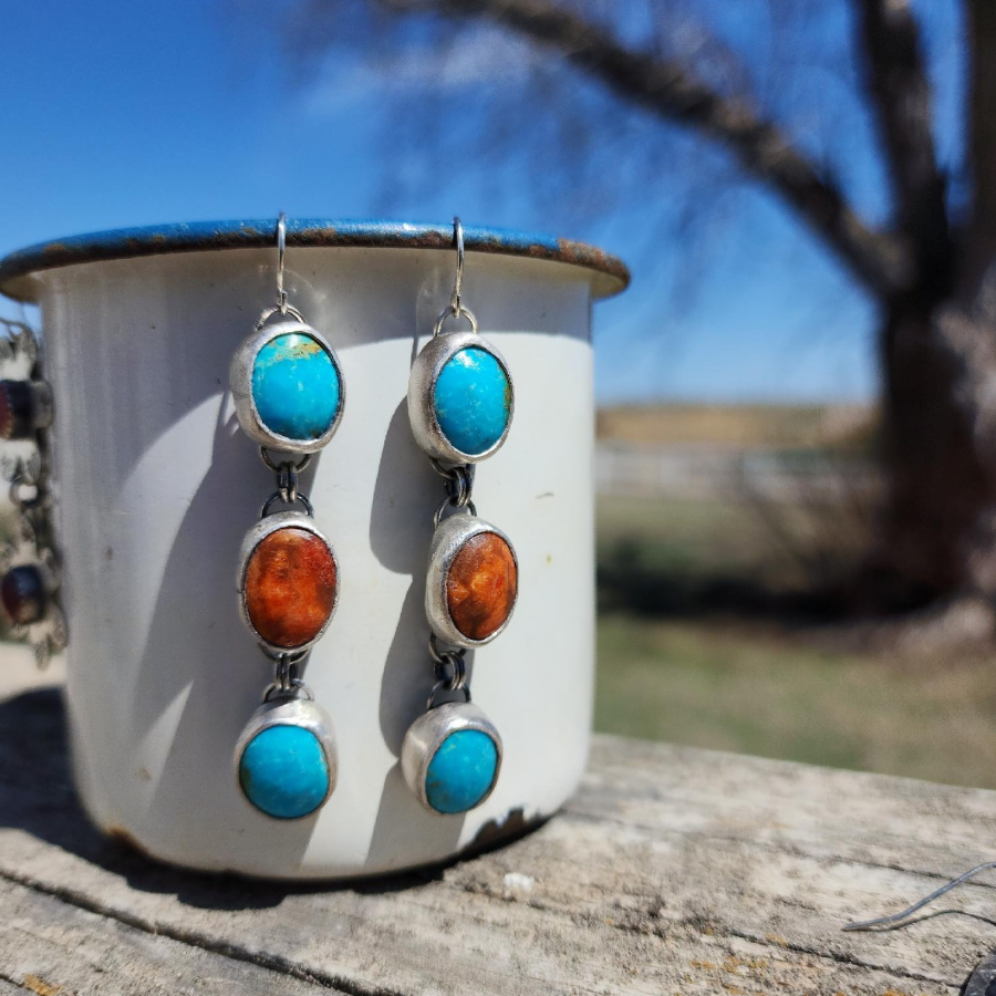 Apple Coral and Kingman Turquoise Earrings