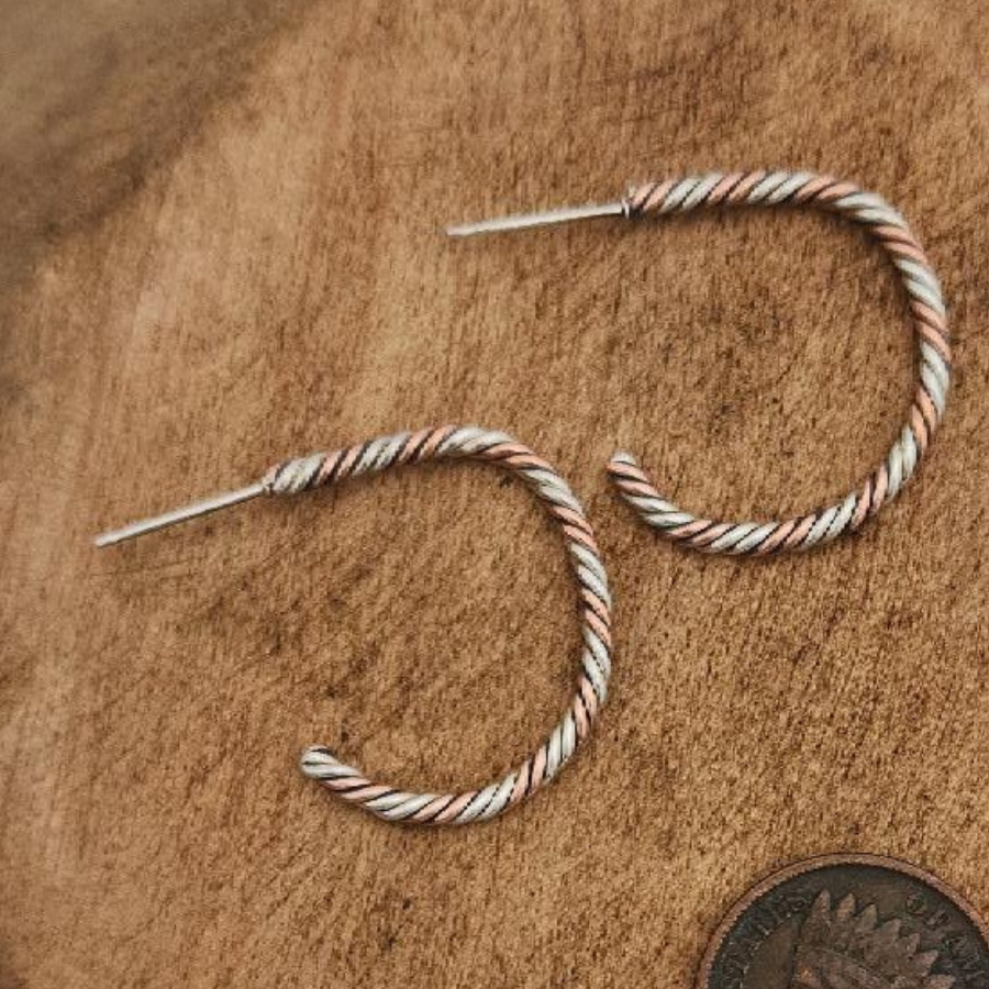 Copper and Sterling Silver Hoops